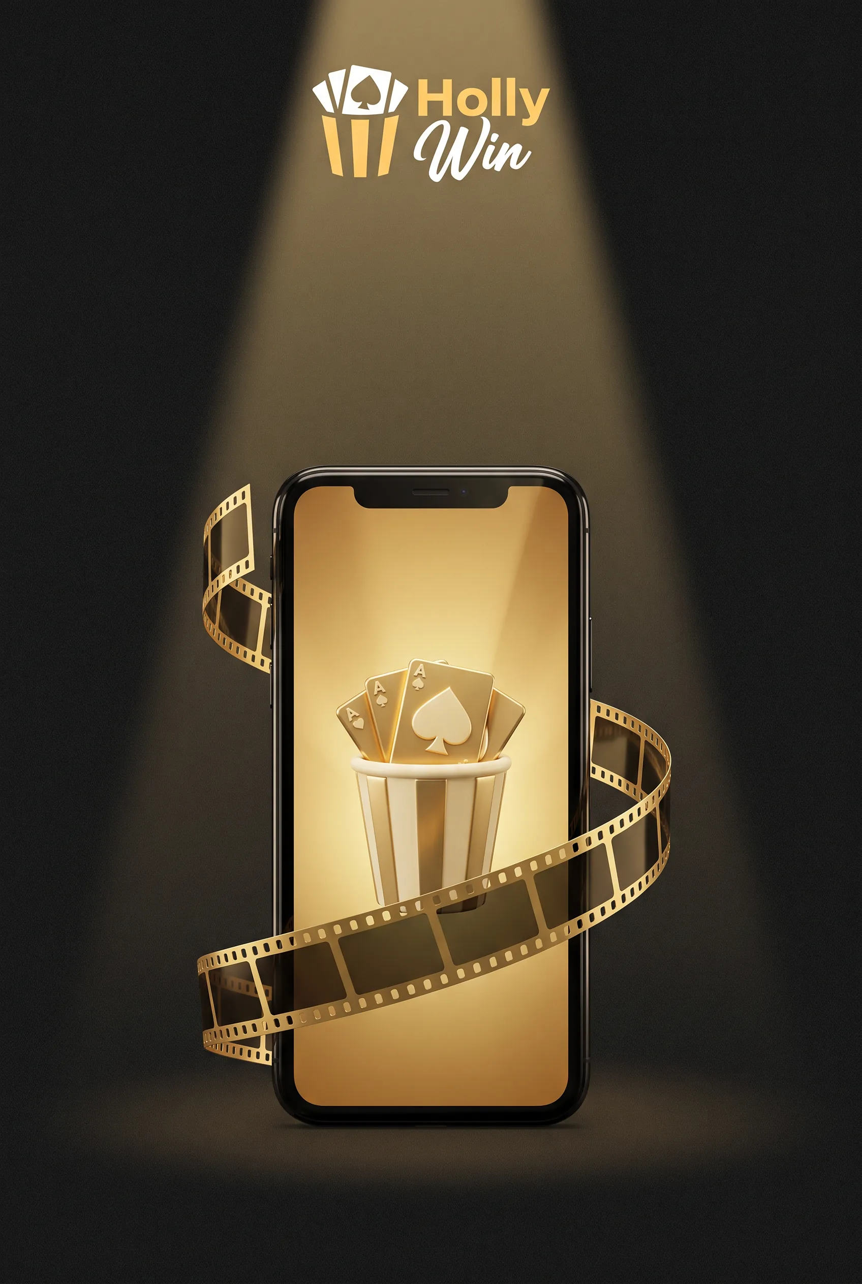 HollyWin Casino auf dem Smartphone mit goldenen Spielkarten