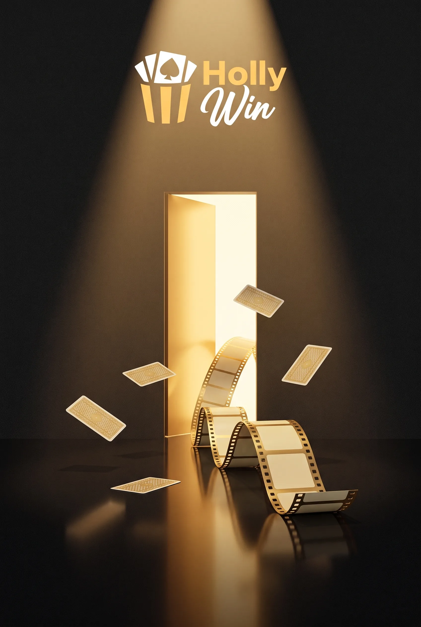 HollyWin Casino Anmeldung im goldenen Film-noir-Design
