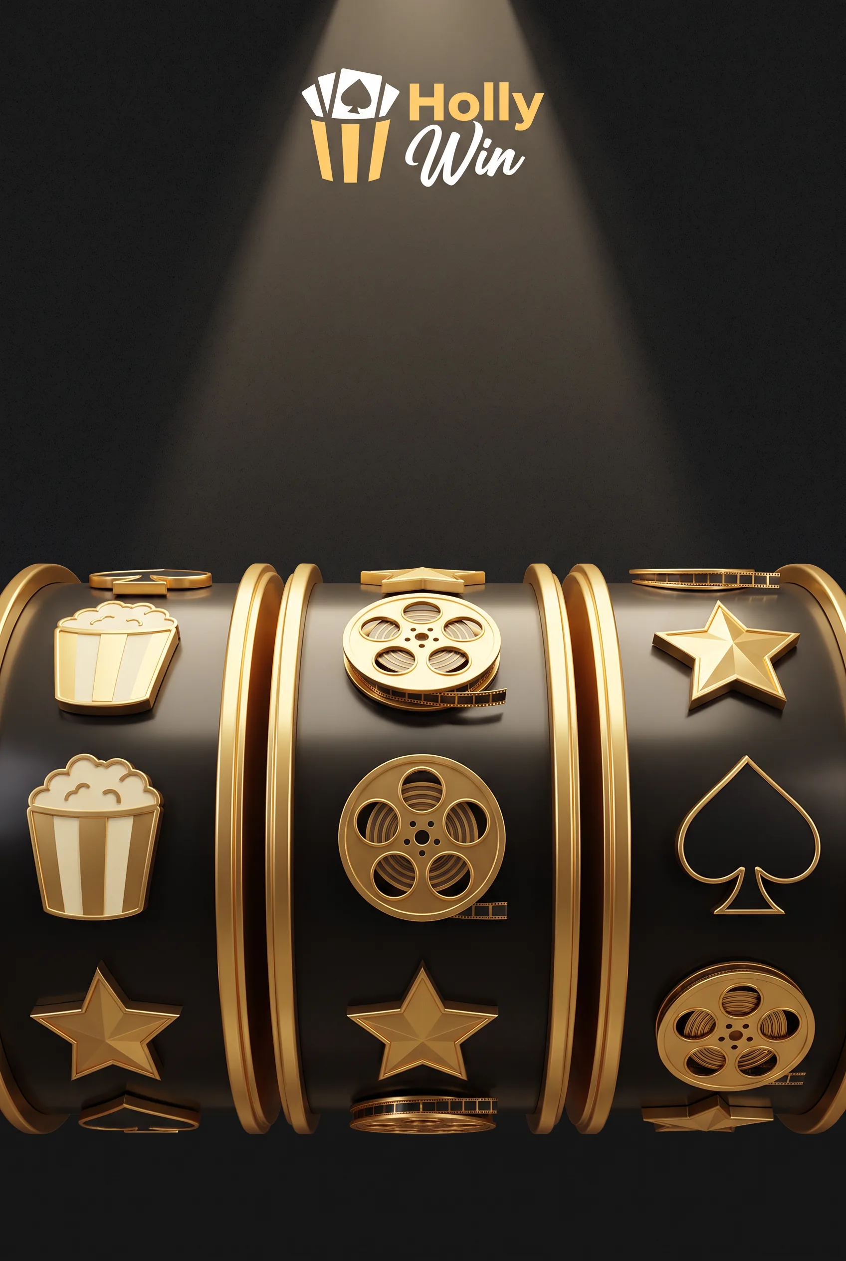 Goldene Filmrollen und Spielsymbole im HollyWin Slotdesign