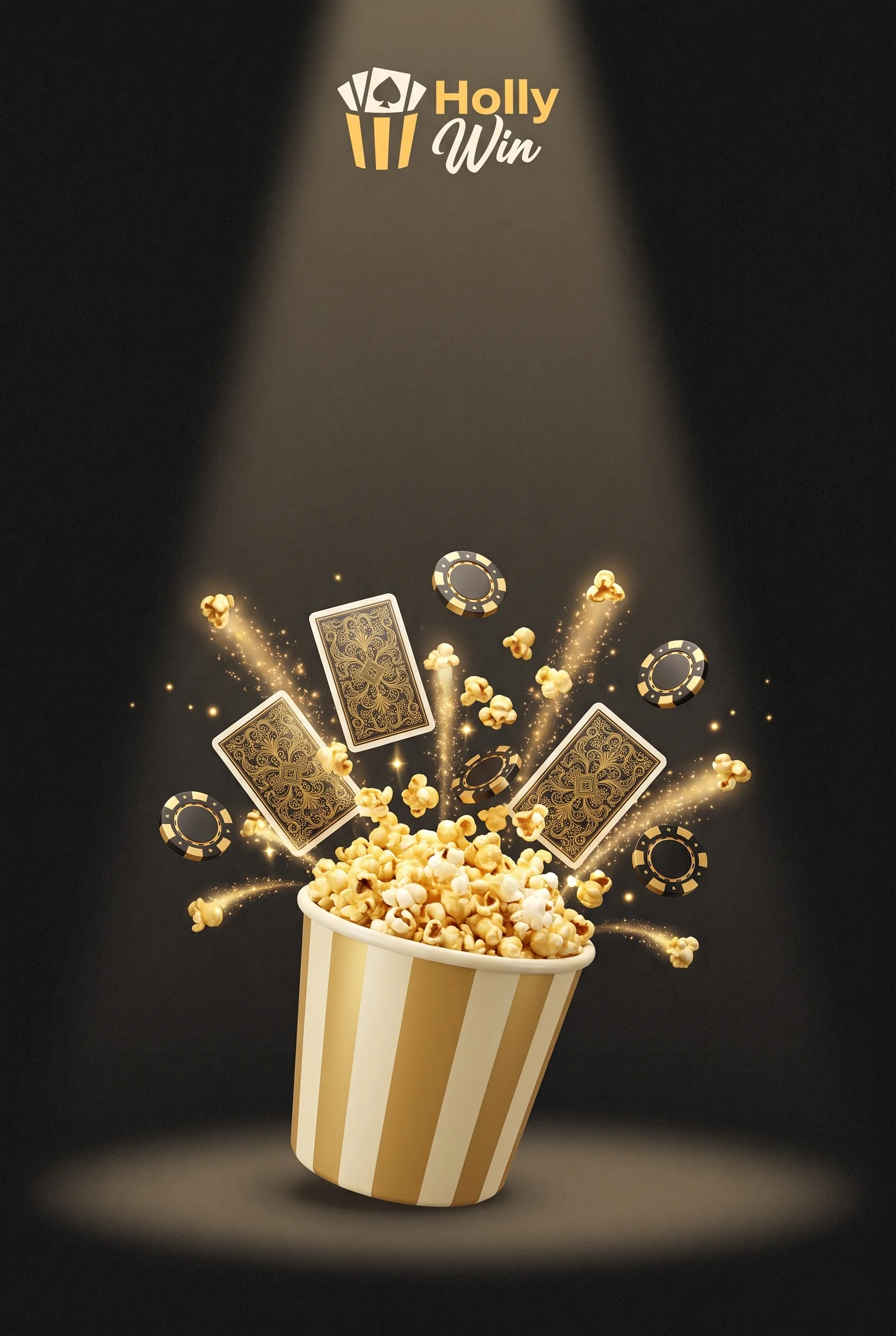 HollyWin Willkommensbonus mit goldenen Karten und Casinochips